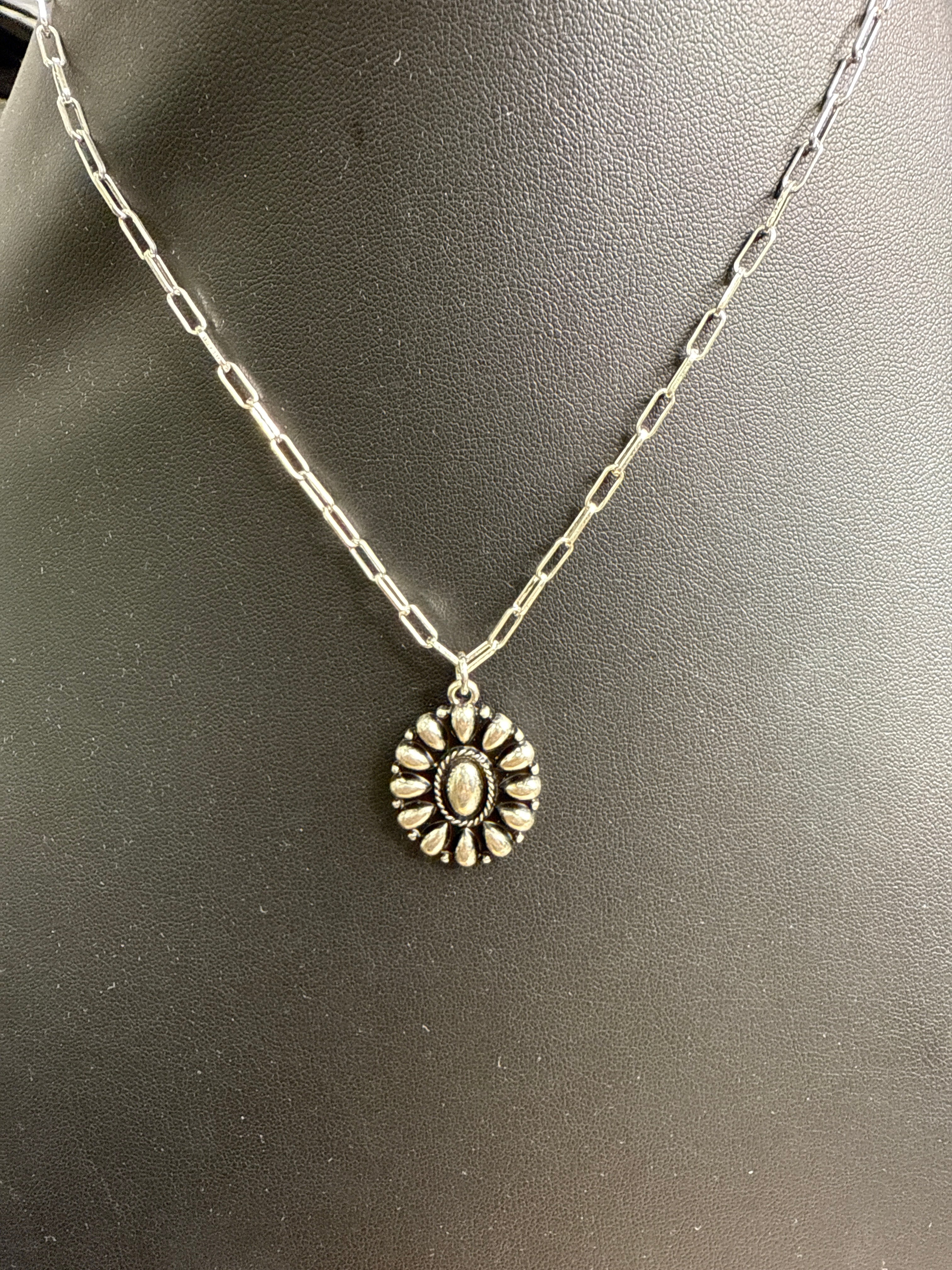 Silver Stamped Cluster Pendant Necklace