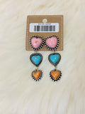 Multi 3-Heart Dangle Post Earrings