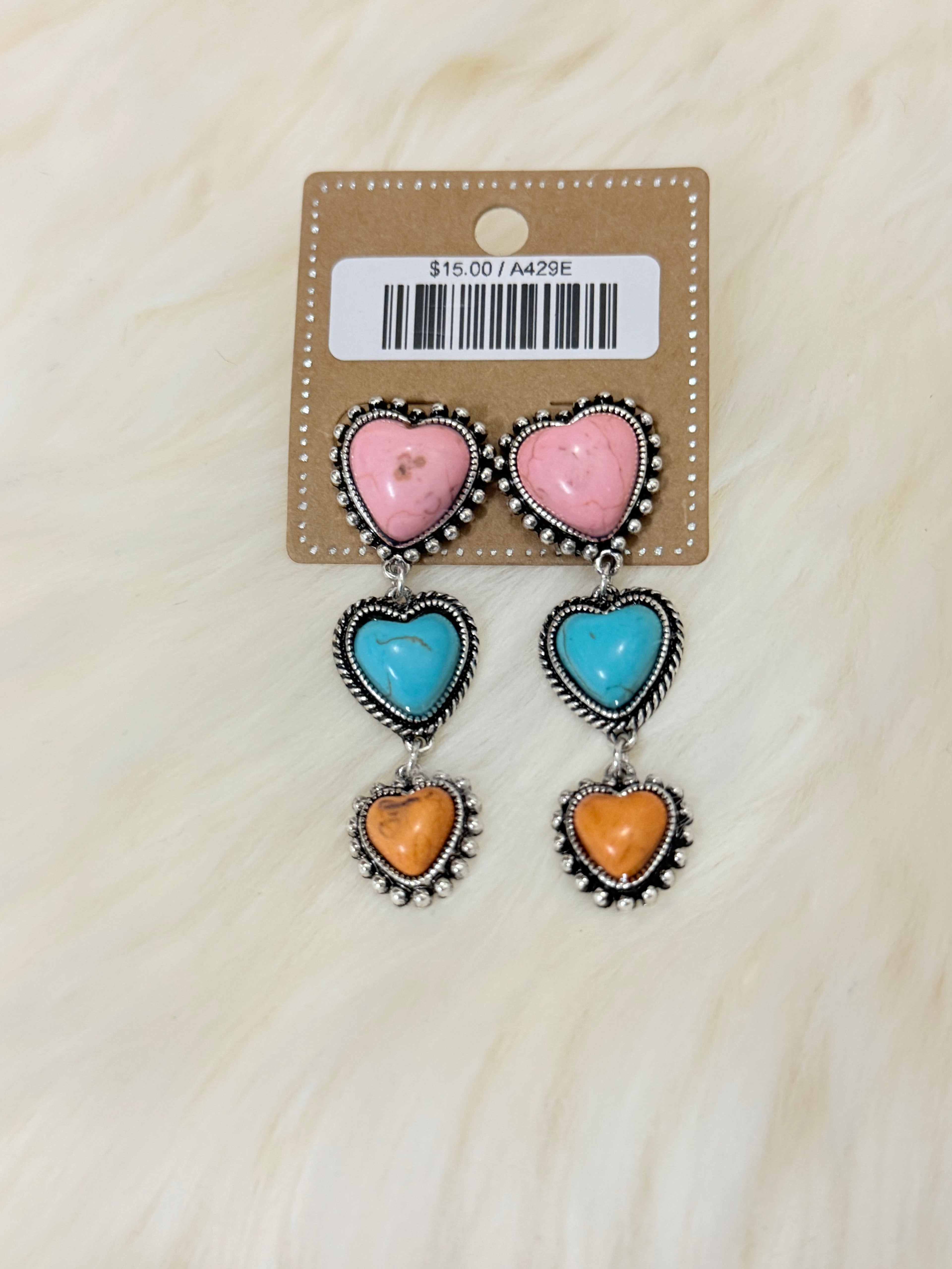 Multi 3-Heart Dangle Post Earrings