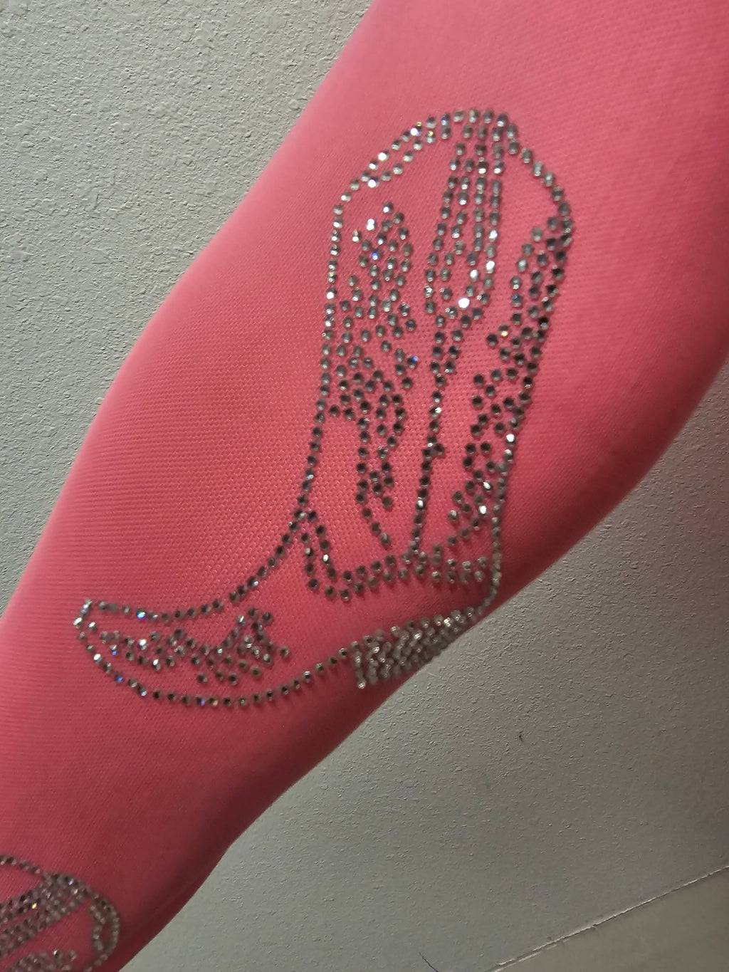 Pink Boot Rhinestone Mesh Top