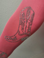Pink Boot Rhinestone Mesh Top