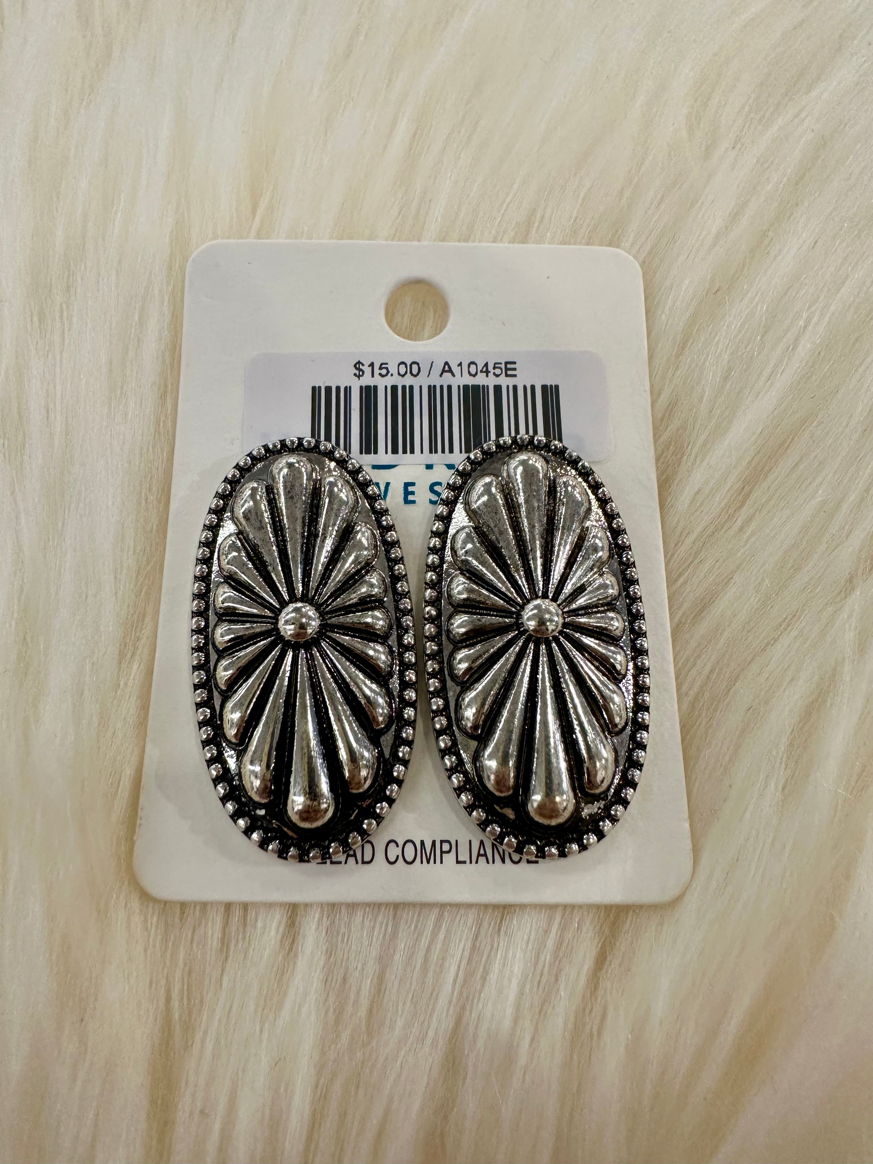 Silver Stamped Concho Post Earrings