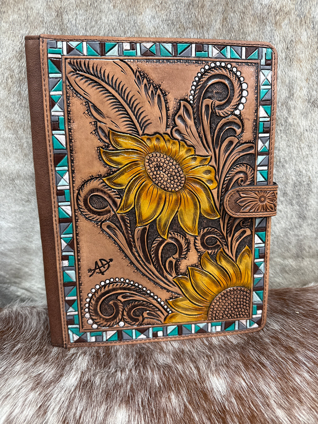 Sunflower Tooled Leather Portfolio