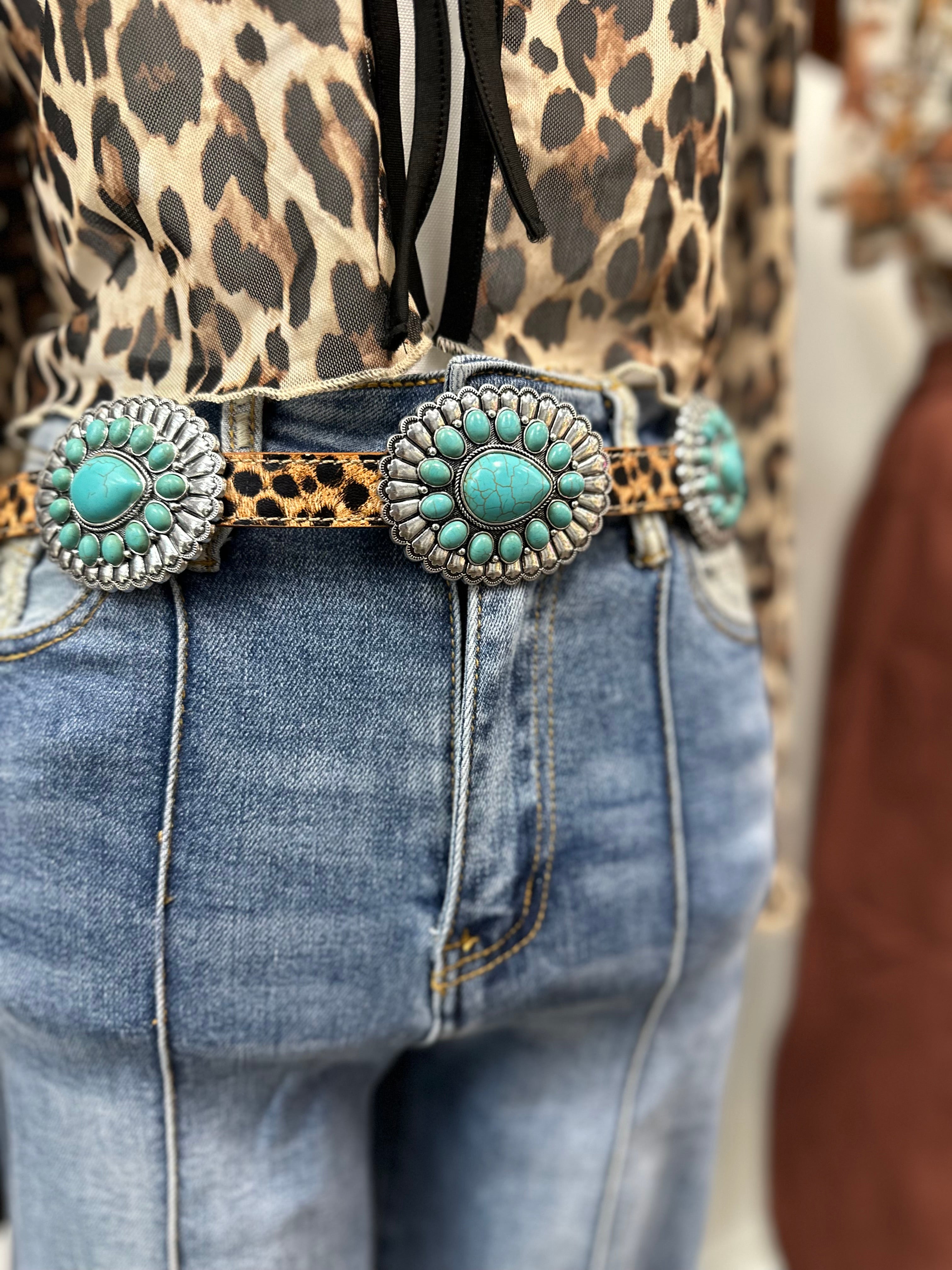 Leopard Floral Cluster Concho Belt