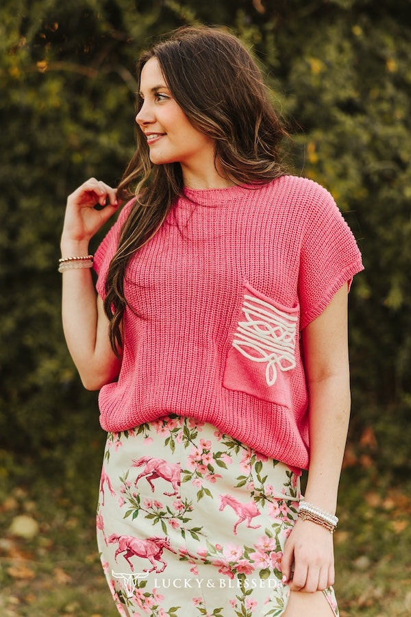 Pink Boot Stitch Knit Top