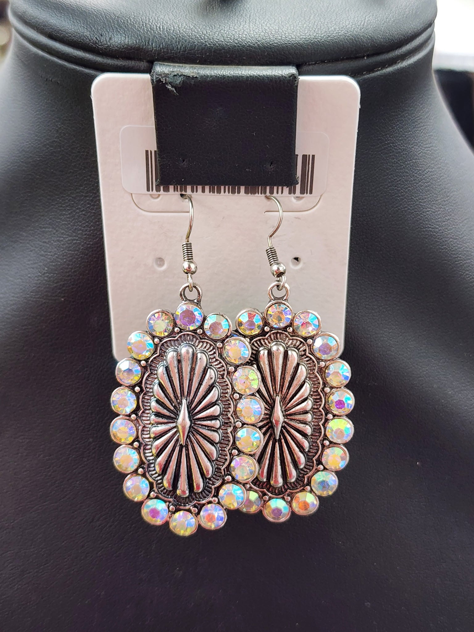 Rhinestone Concho Fishhook Earrings