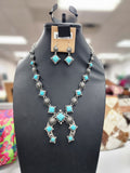Turquoise Diamond Concho Squash Necklace and Earrings Set