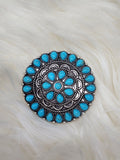 Turquoise Round Floral Brooch Pin