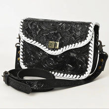 Load image into Gallery viewer, Black Tooled Leather Stitched Handbag
