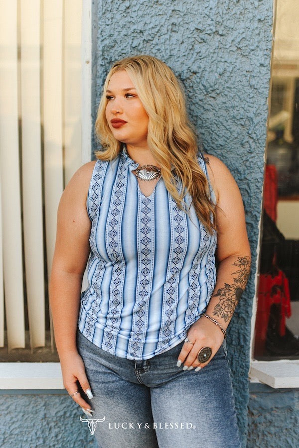Blue Ivory Aztec Tank Top
