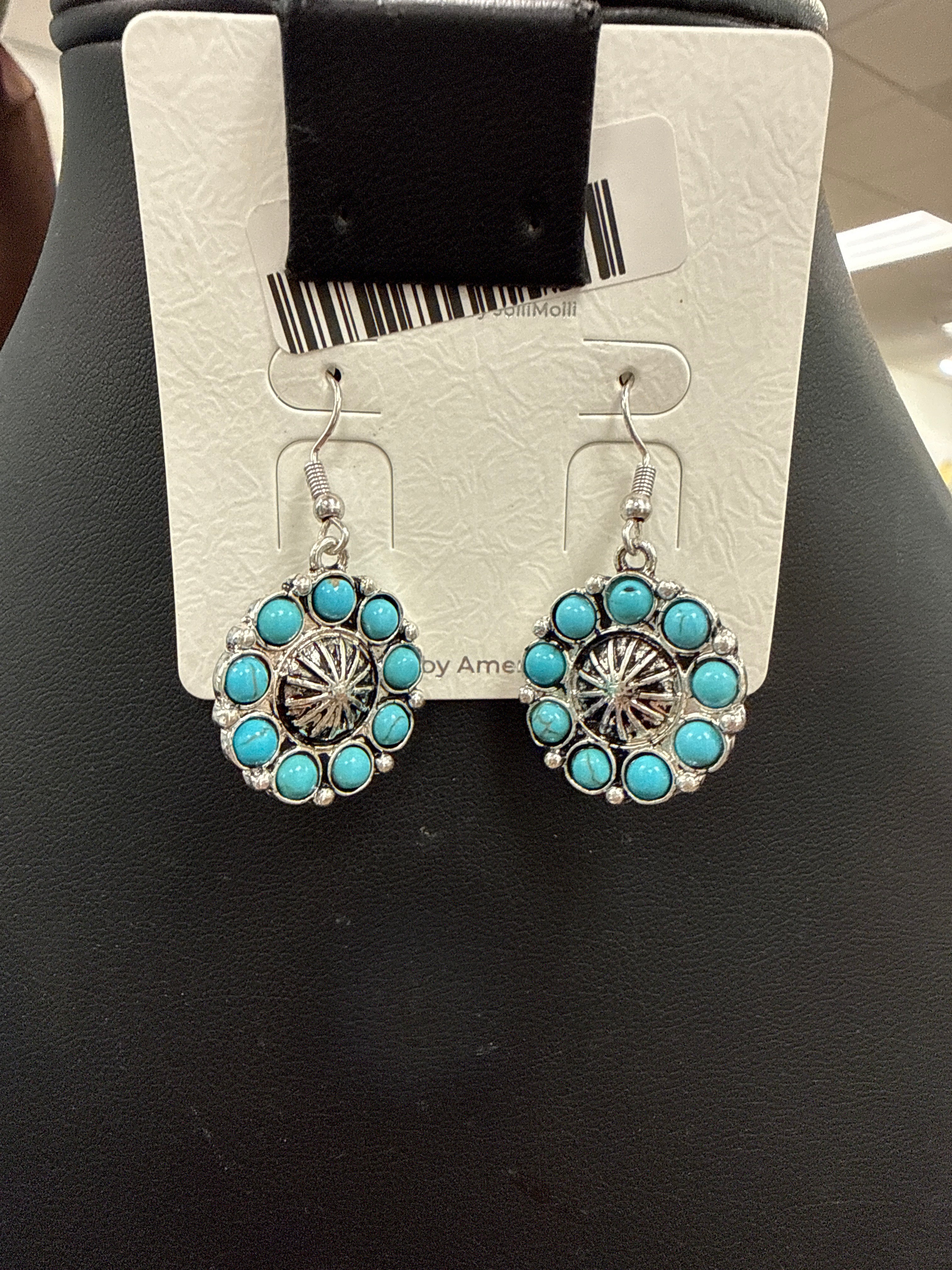 Turquoise Floral Concho Fishhook Earrings