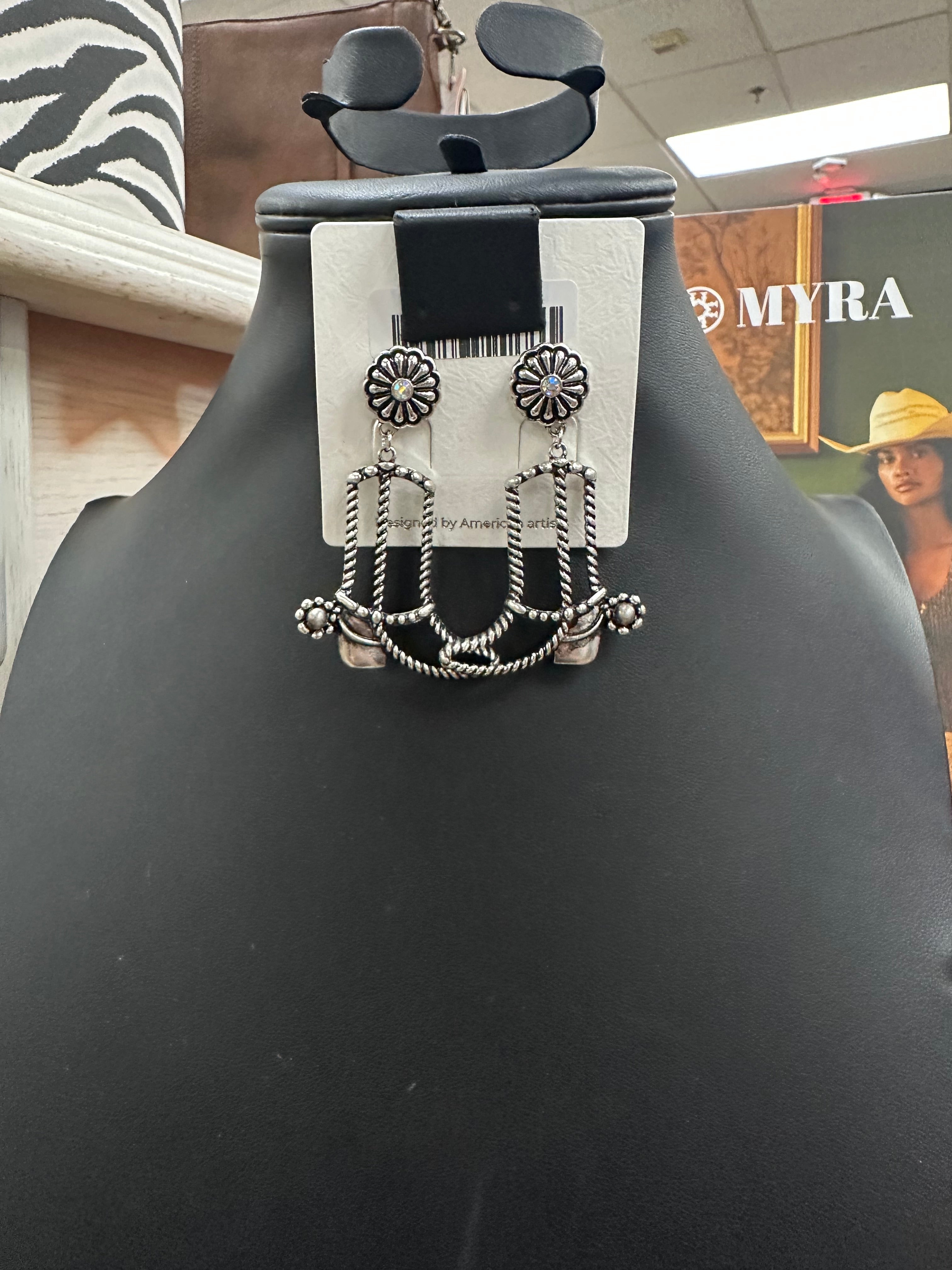 Boot Crystal Concho Post Earrings