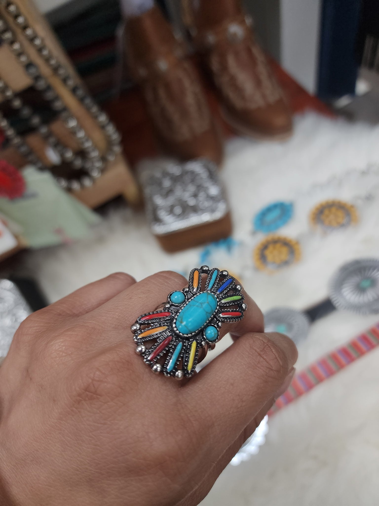 Multi-Colored Ribbon Cluster Cuff Ring