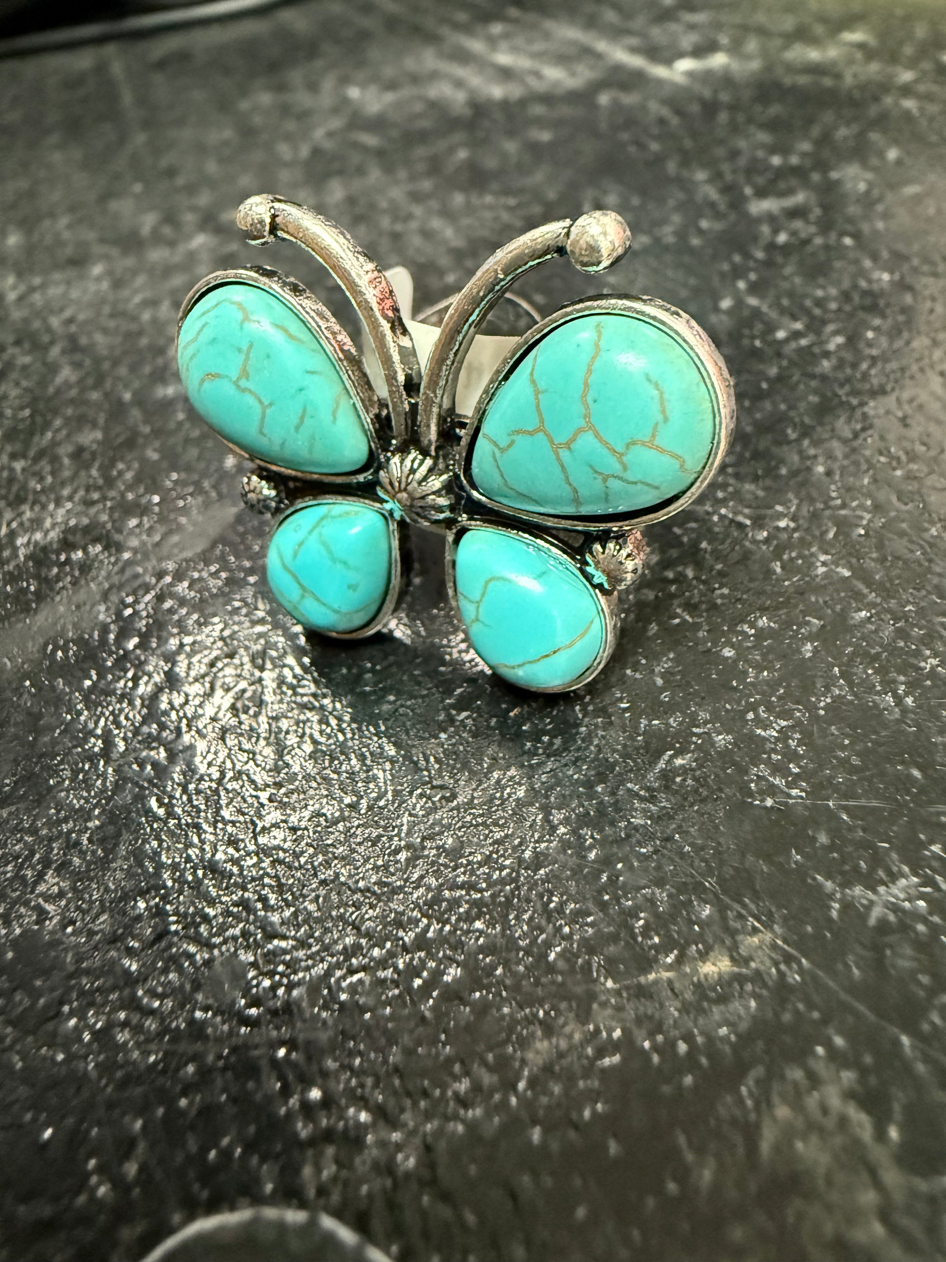 Turquoise Butterfly Cuff Ring