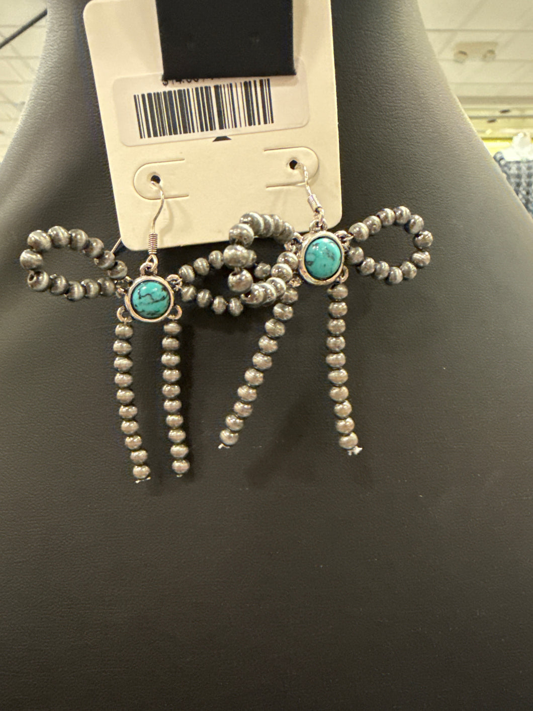 Turquoise Pearl Ribbon Fishhook Earrings