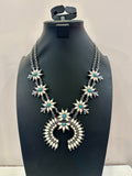 White/Turquoise Needlepoint Squash Necklace and Earrings Set