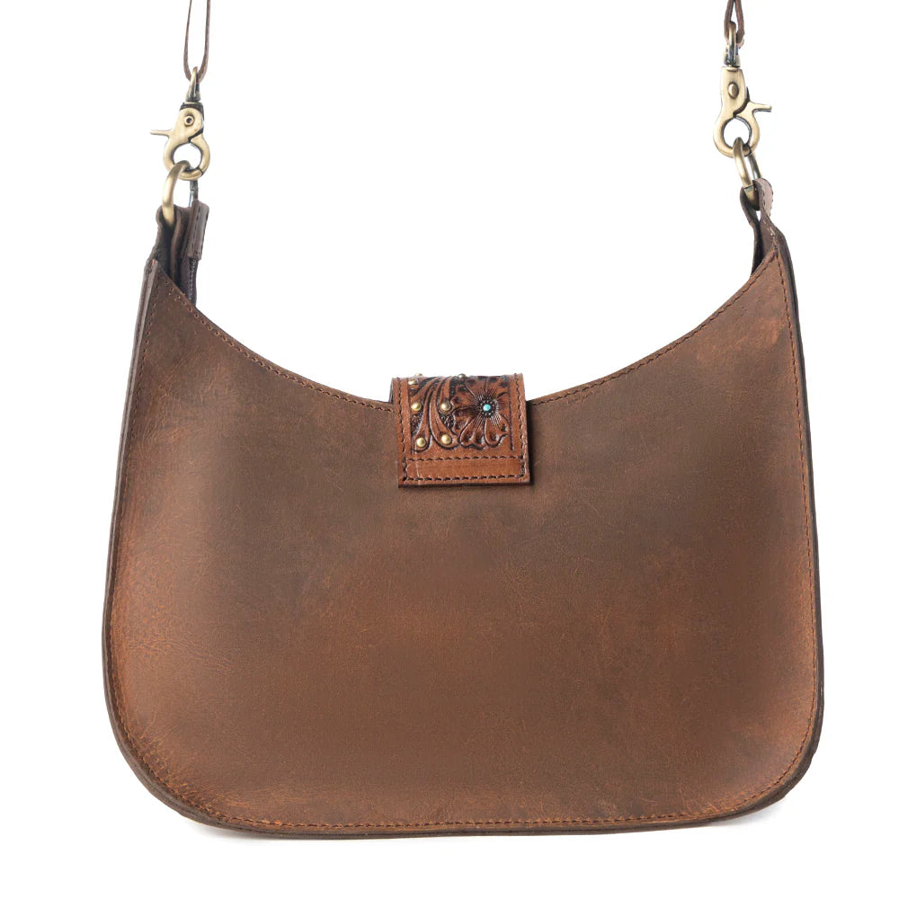 Santa Fe Brown Cowhide Tooled Crossbody