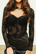 Black Floral Mesh Turquoise Corset Top