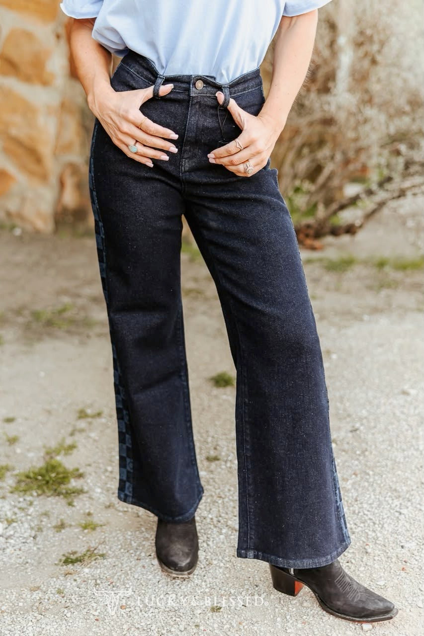 Checked in Western Denim Jeans