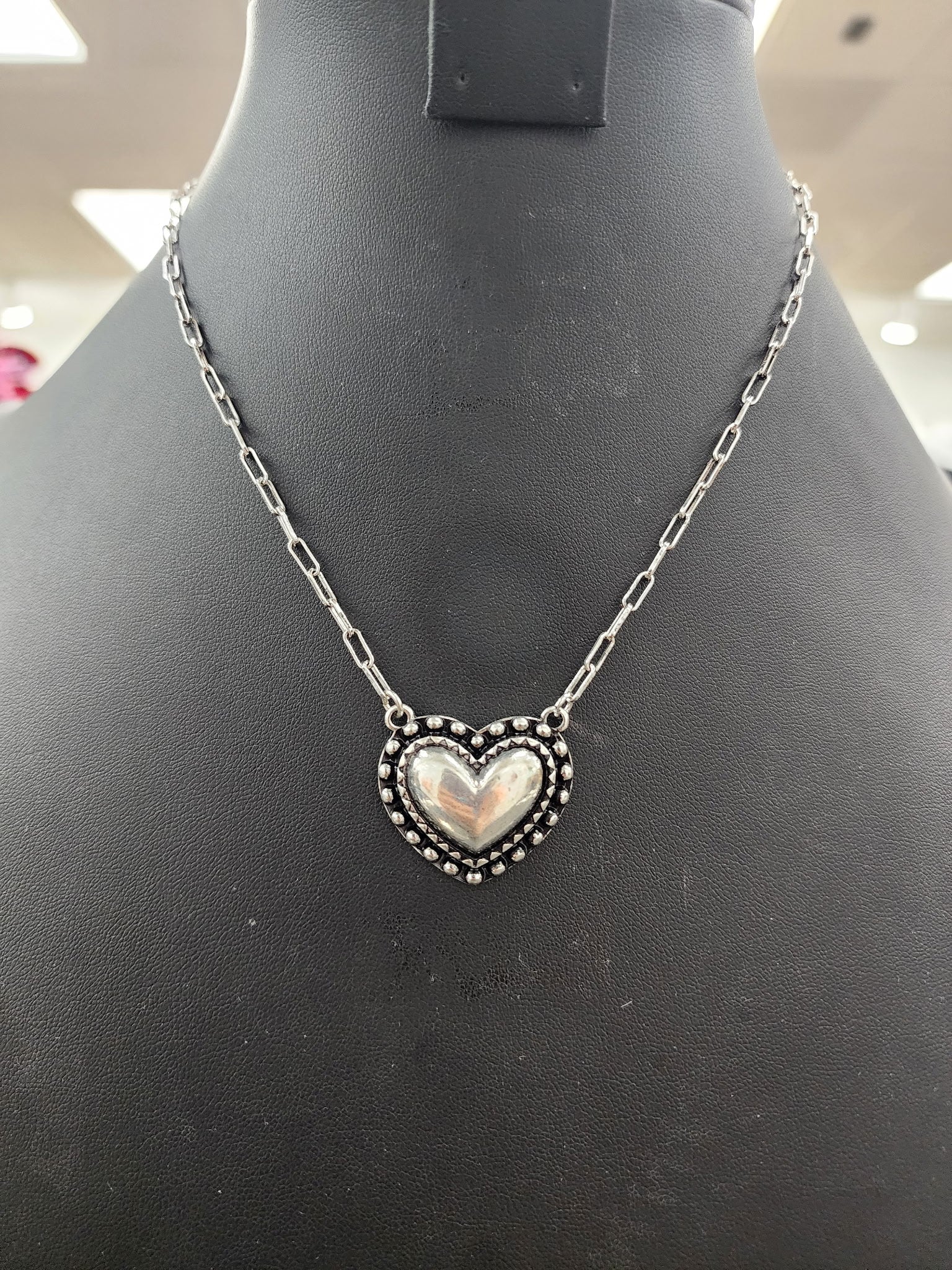Silver Heart Bead Pendant Necklace