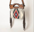 Hand Tooled Grey Fringe Crossbody