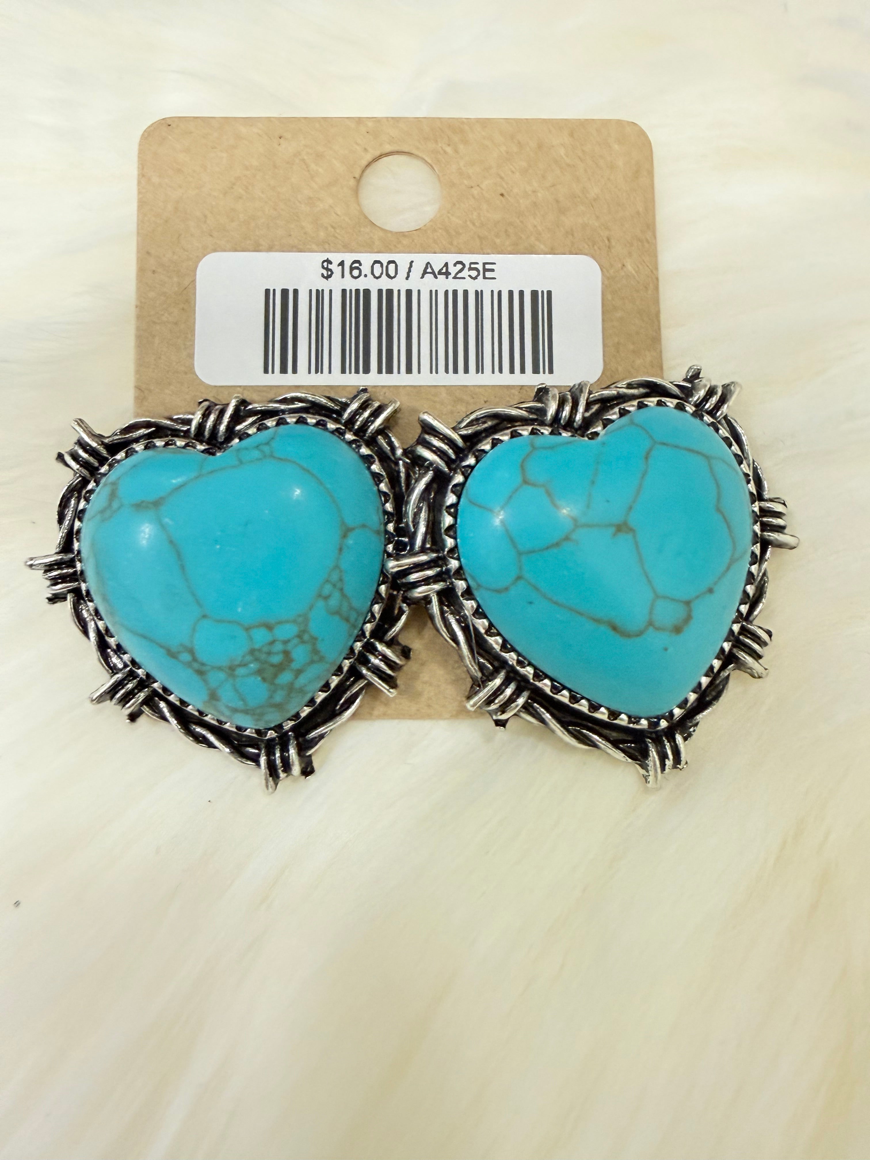 Turquoise Heart Post Earrings