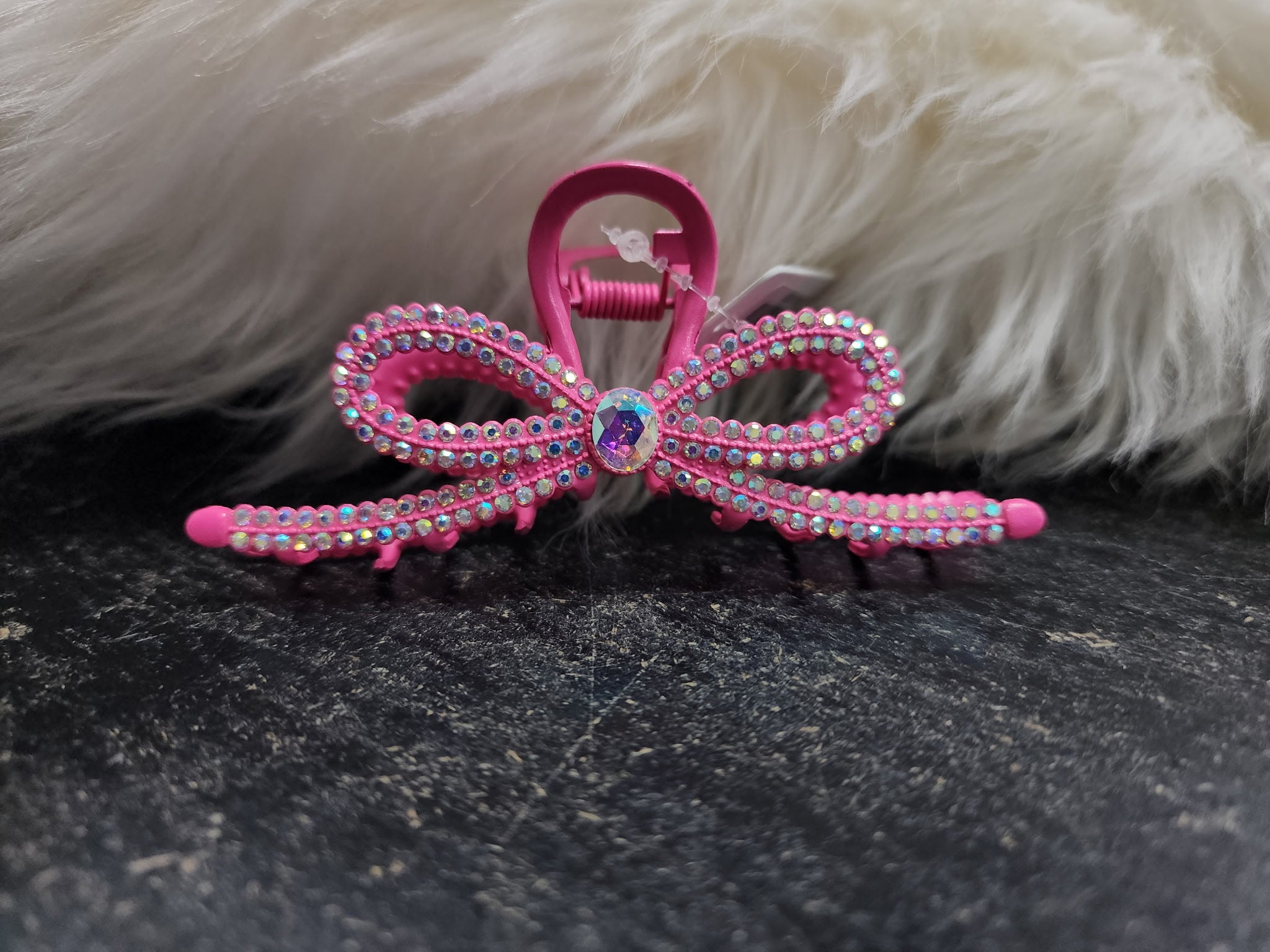 Pink Crystal Ribbon Hair Clip