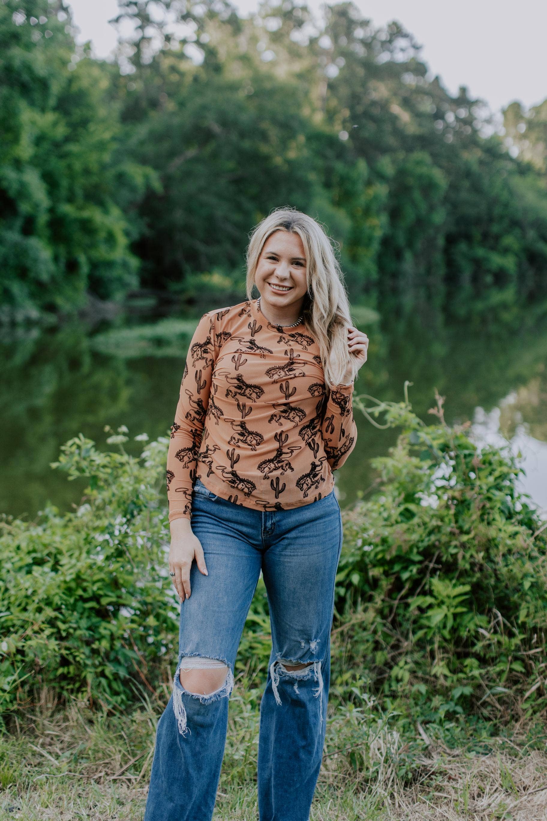 Western Velvet Mesh Top