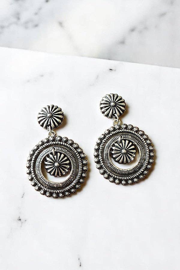 Round Stamped Concho Post Earrings