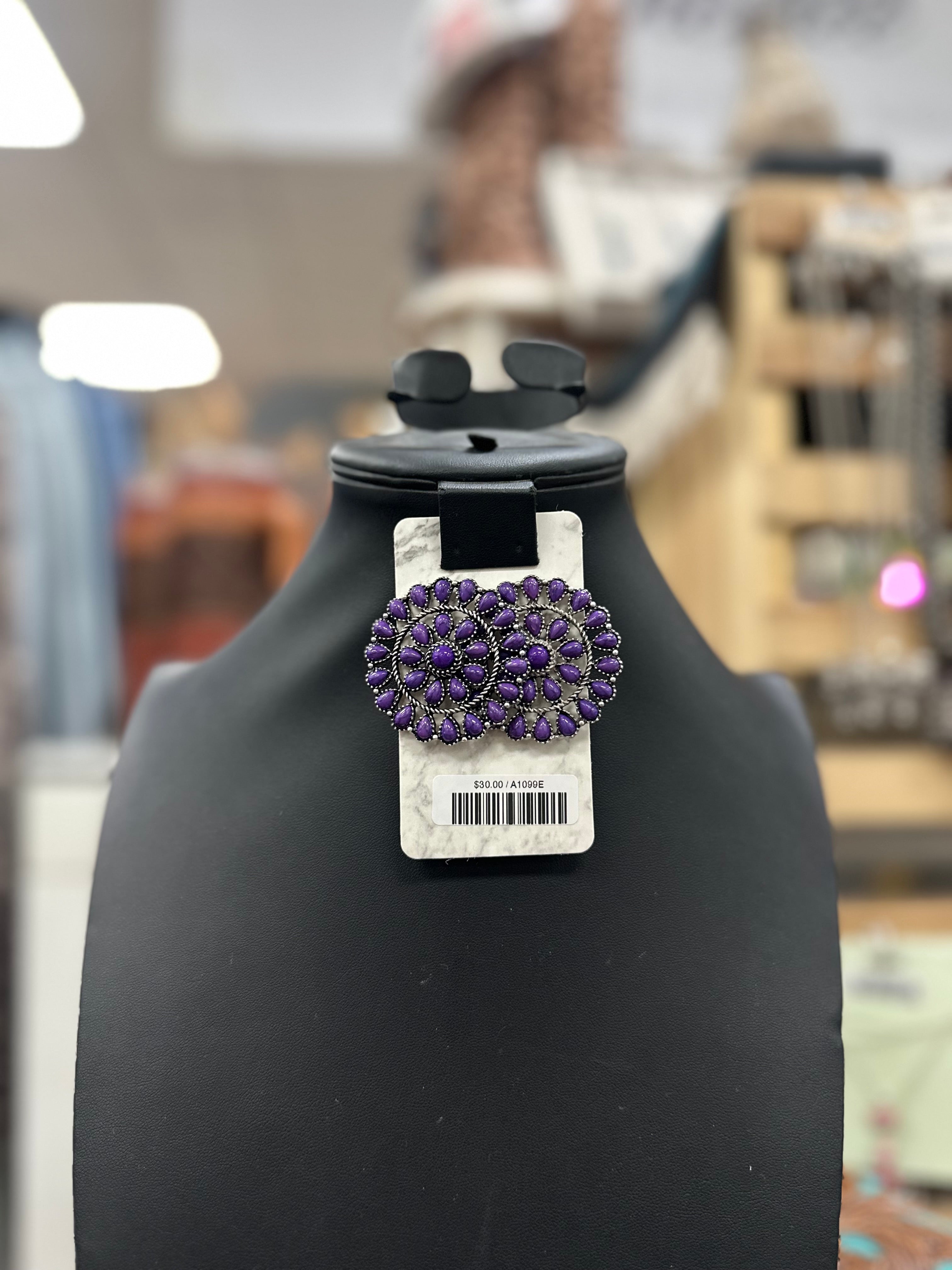 Purple Round Cluster Post Earrings