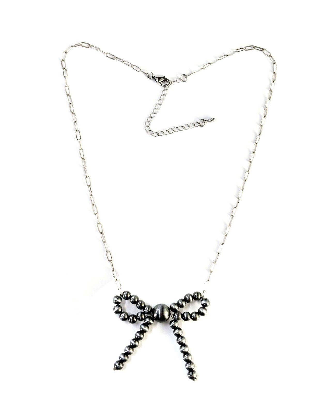 Silver Pearl Ribbon Pendant Necklace