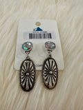 Silver Stamped Concho Crystal Post Earrings