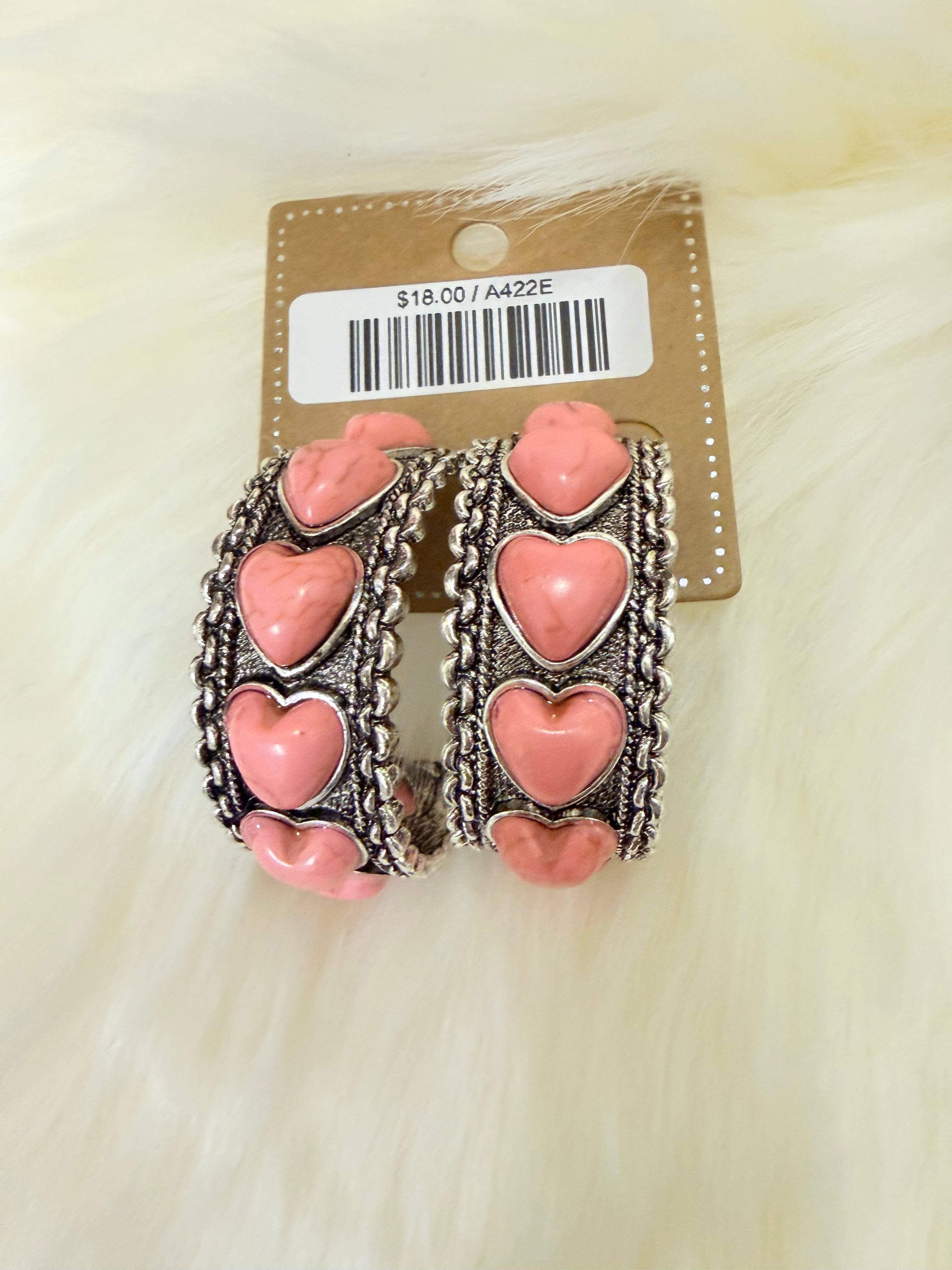 Peach Stack Heart Hoop Post Earrings