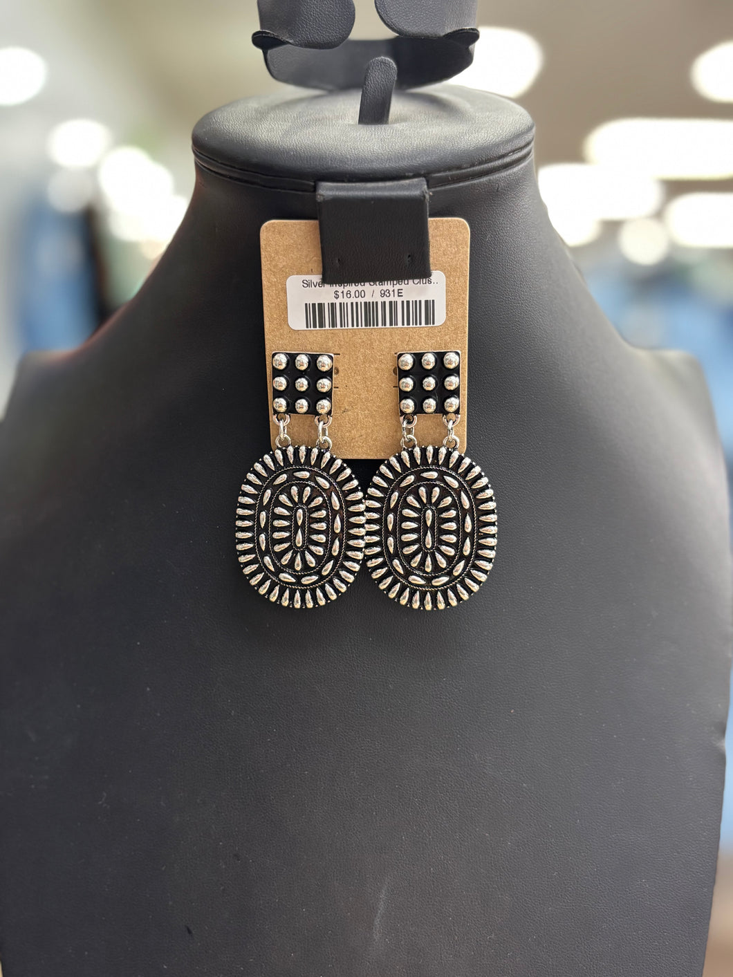 Silver Inspired Stamped Cluster Post Earrings
