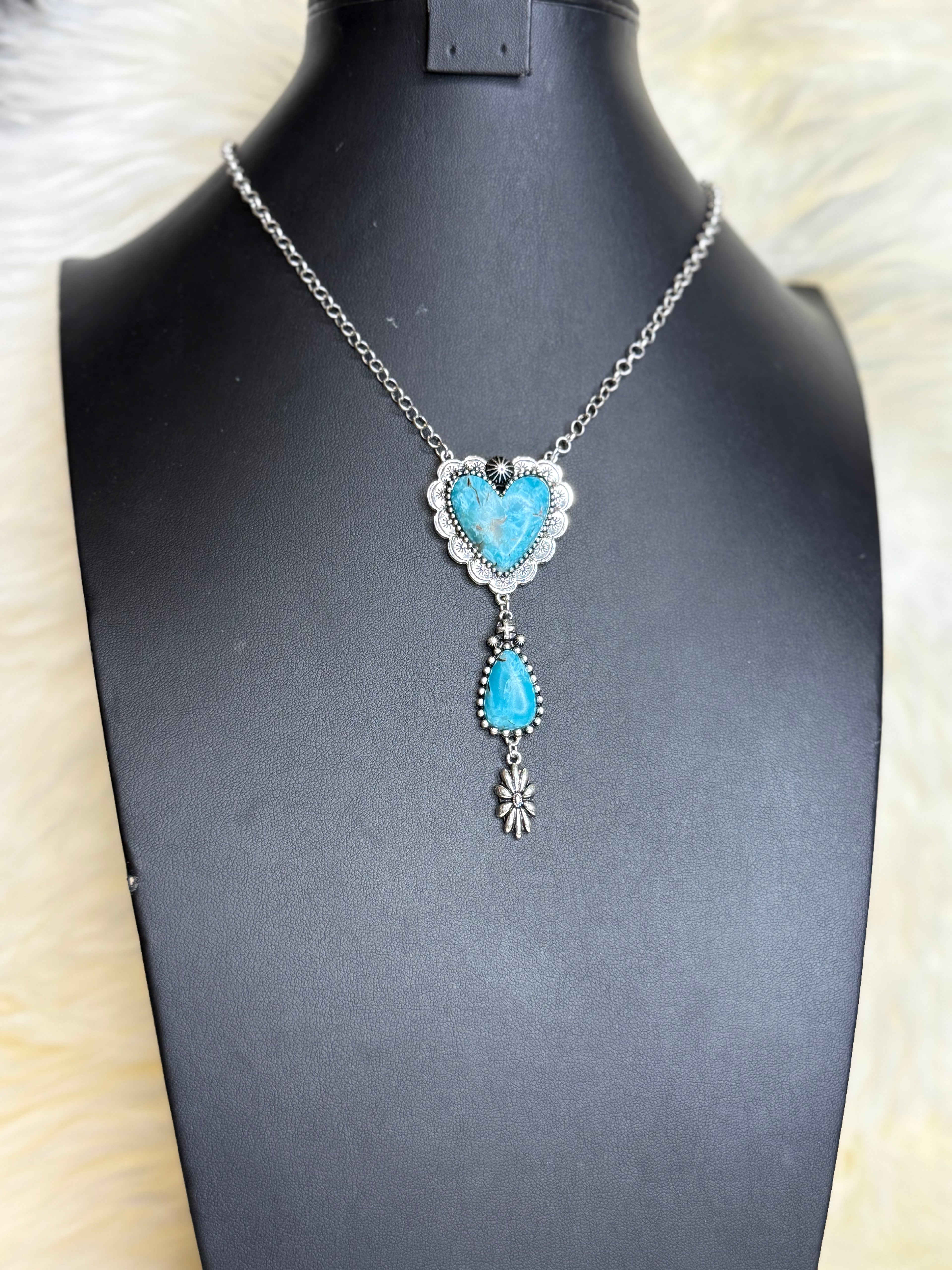 Turquoise Heart Dangle Pendant Necklace