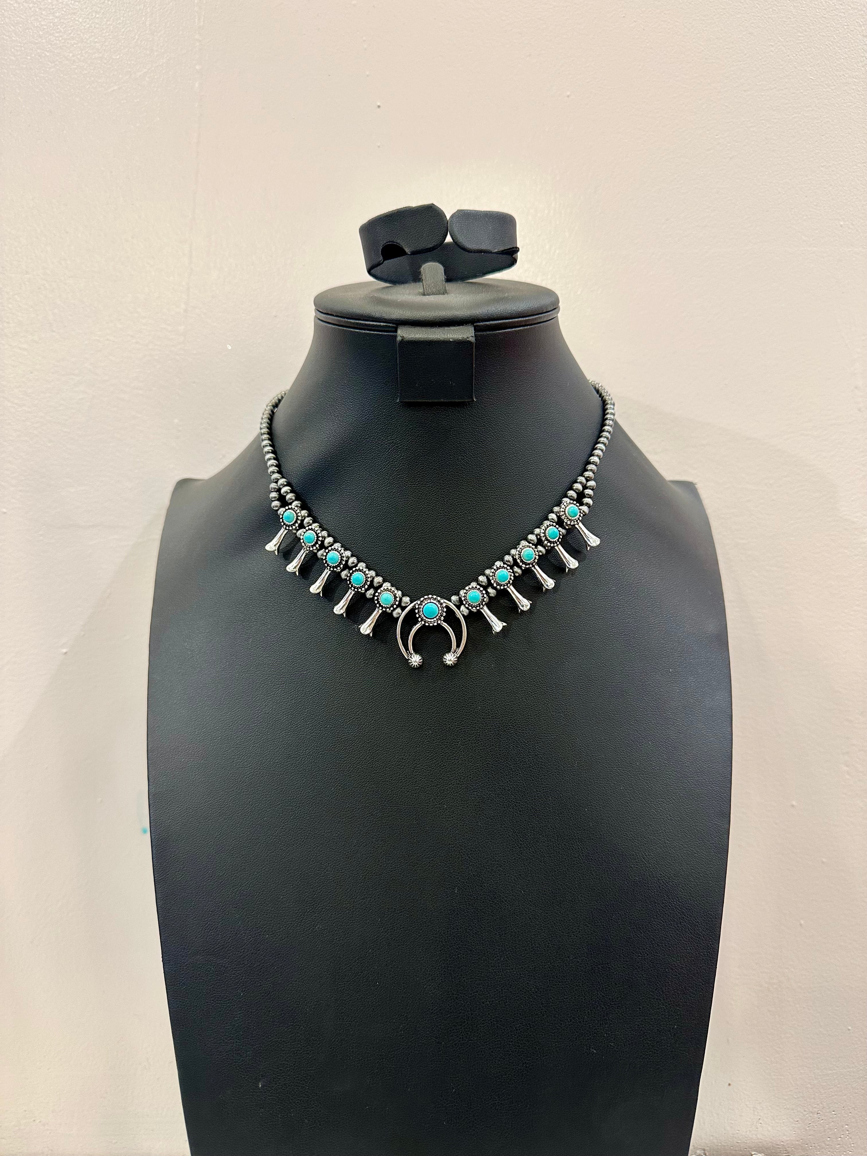 Turquoise Mini Squash Blossom Necklace