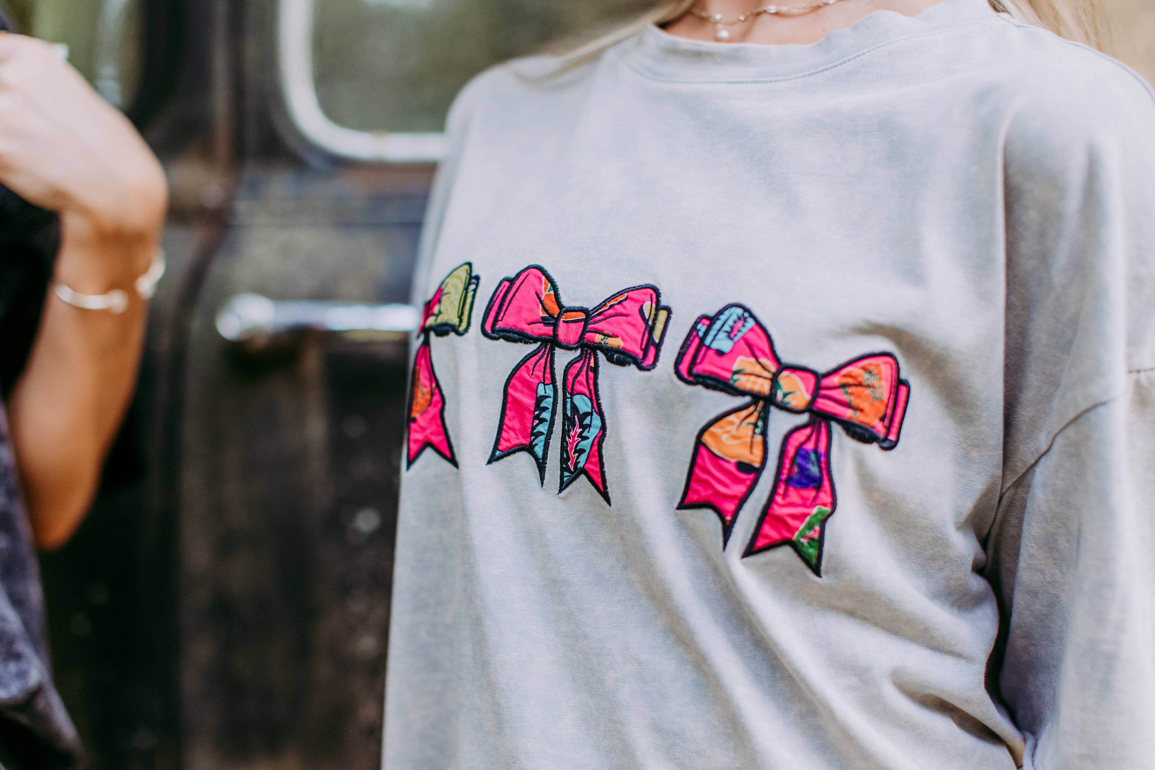 Charcoal Pink Bow Tee