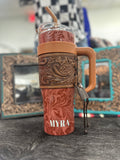 Brown Hand Tooled Tumbler