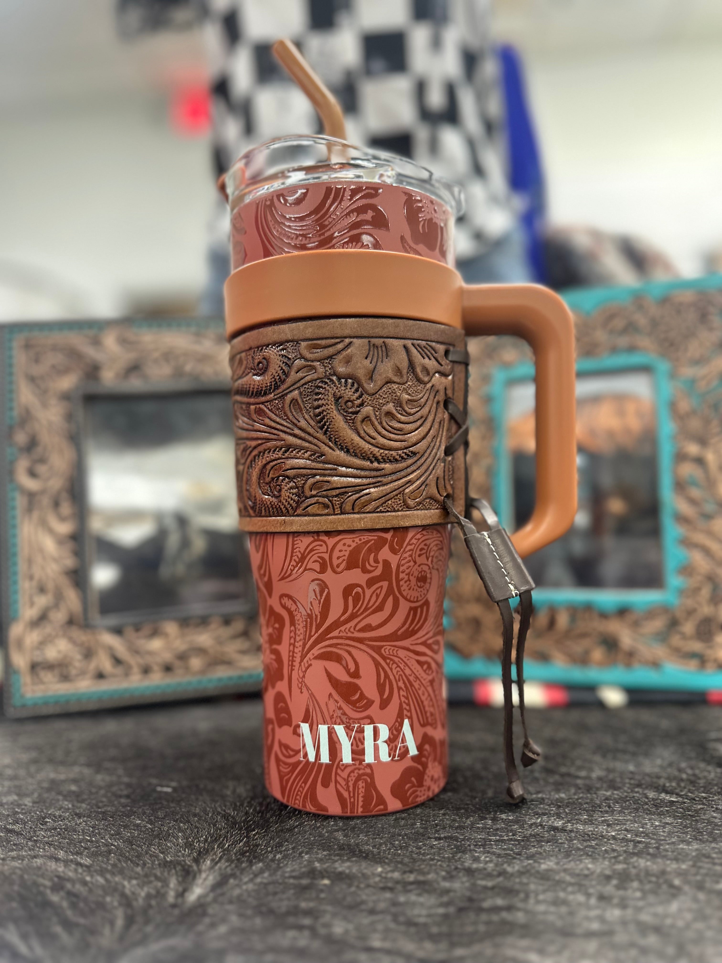 Brown Hand Tooled Tumbler