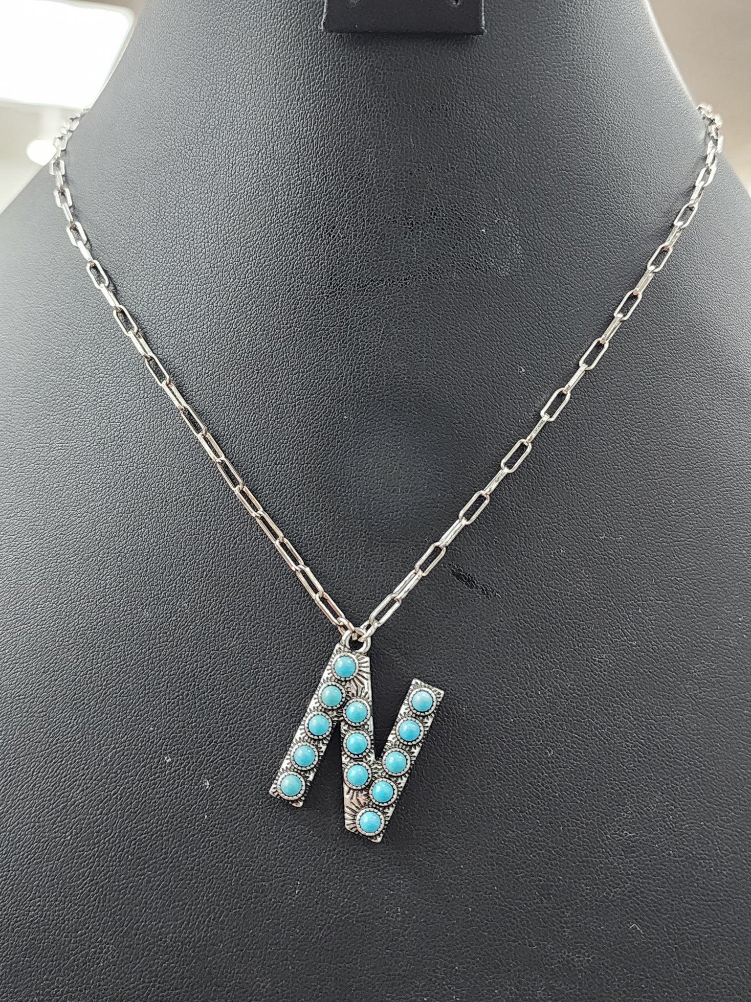 Turquoise Cluster Letter Necklace