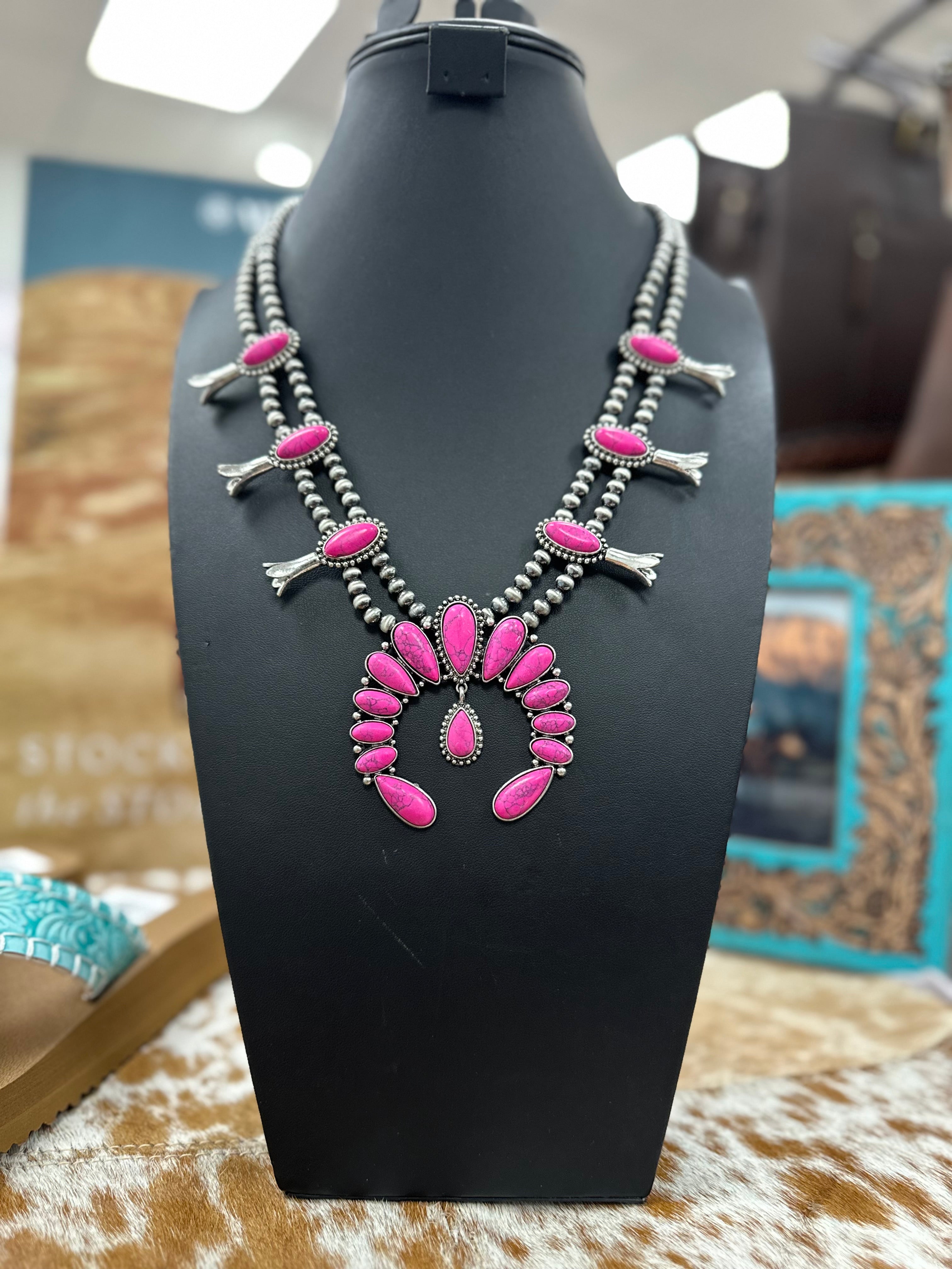 Pink Colored Stone Squash Necklace