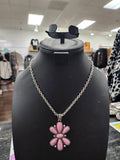 Pink Stone Ribbon Cluster Pendant Necklace
