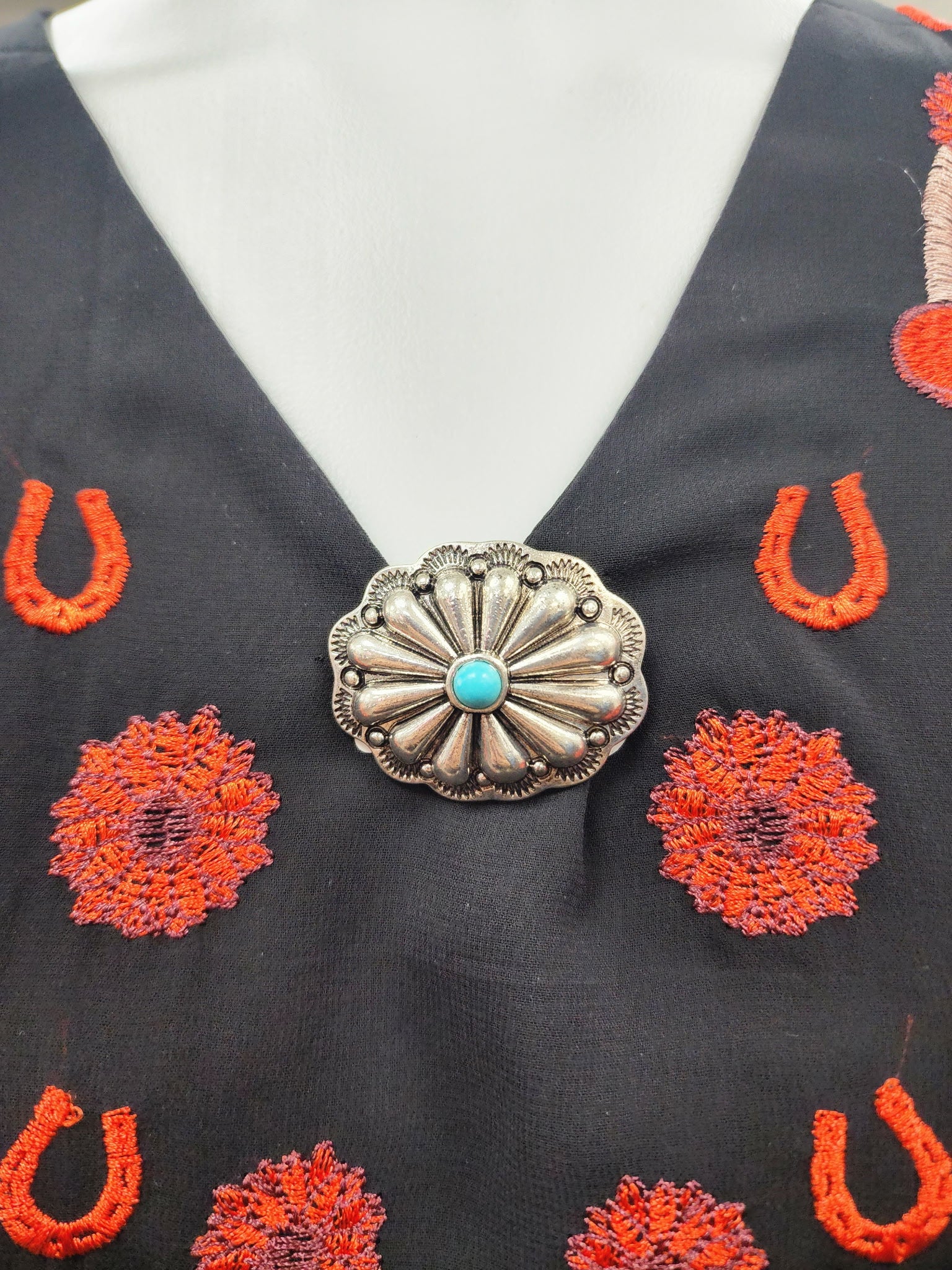 Turquoise Concho Brooch Pin