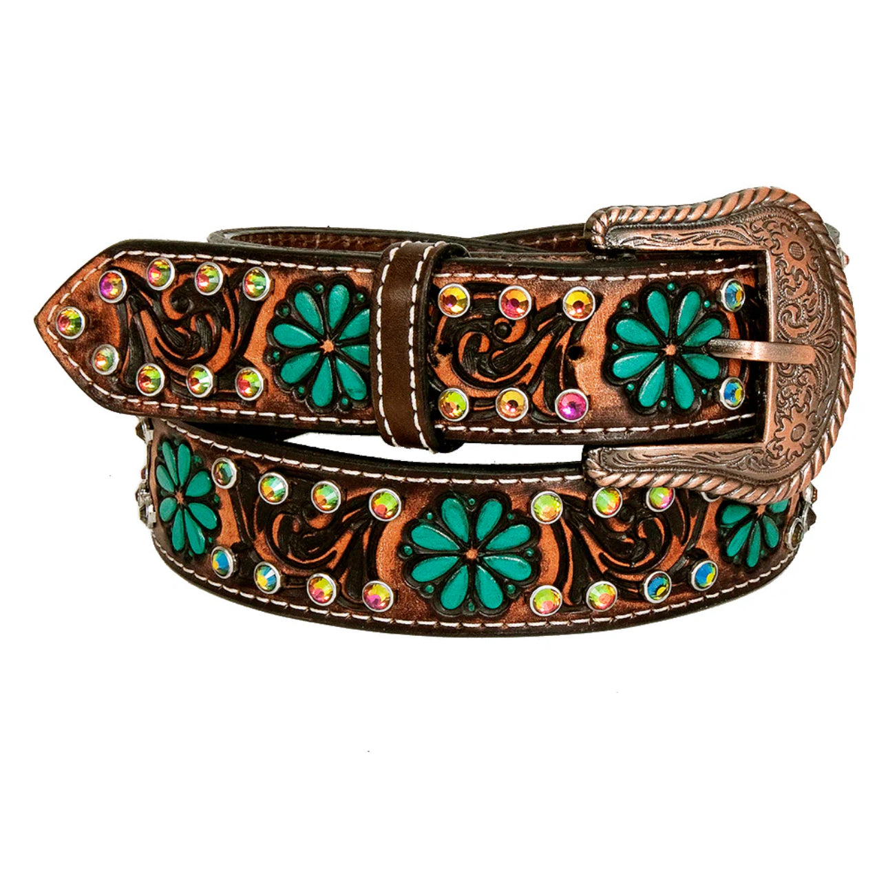 Floral Tooled Leather Belt