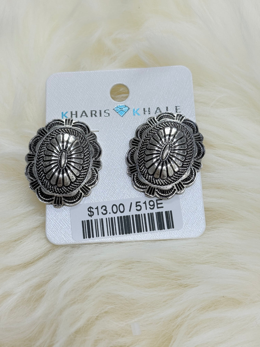 Stamped Floral Concho Post Earrings