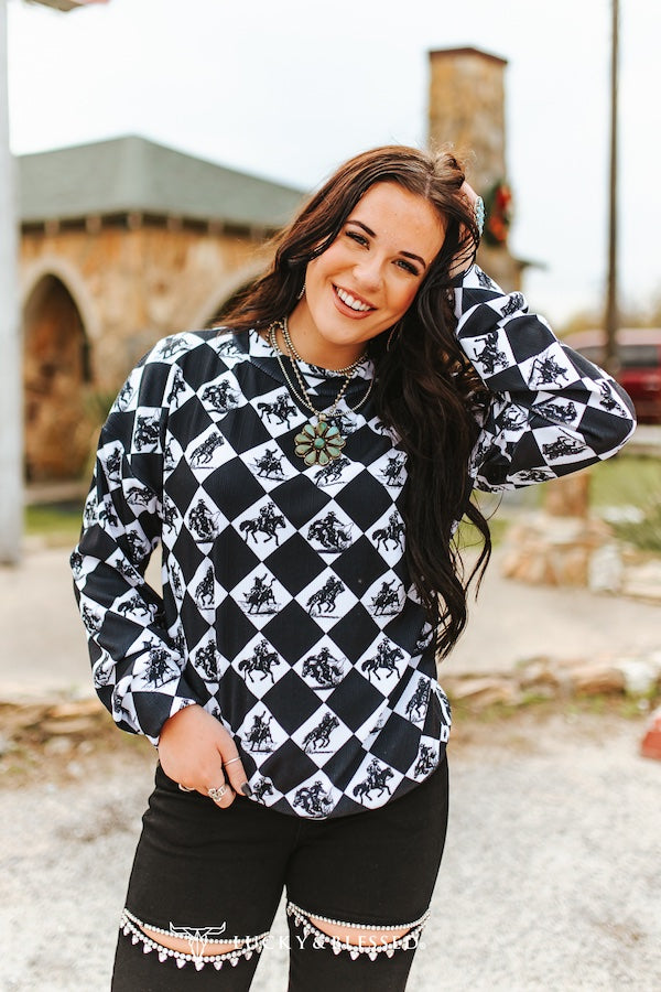 Checked the Rodeo News Long Sleeve Top