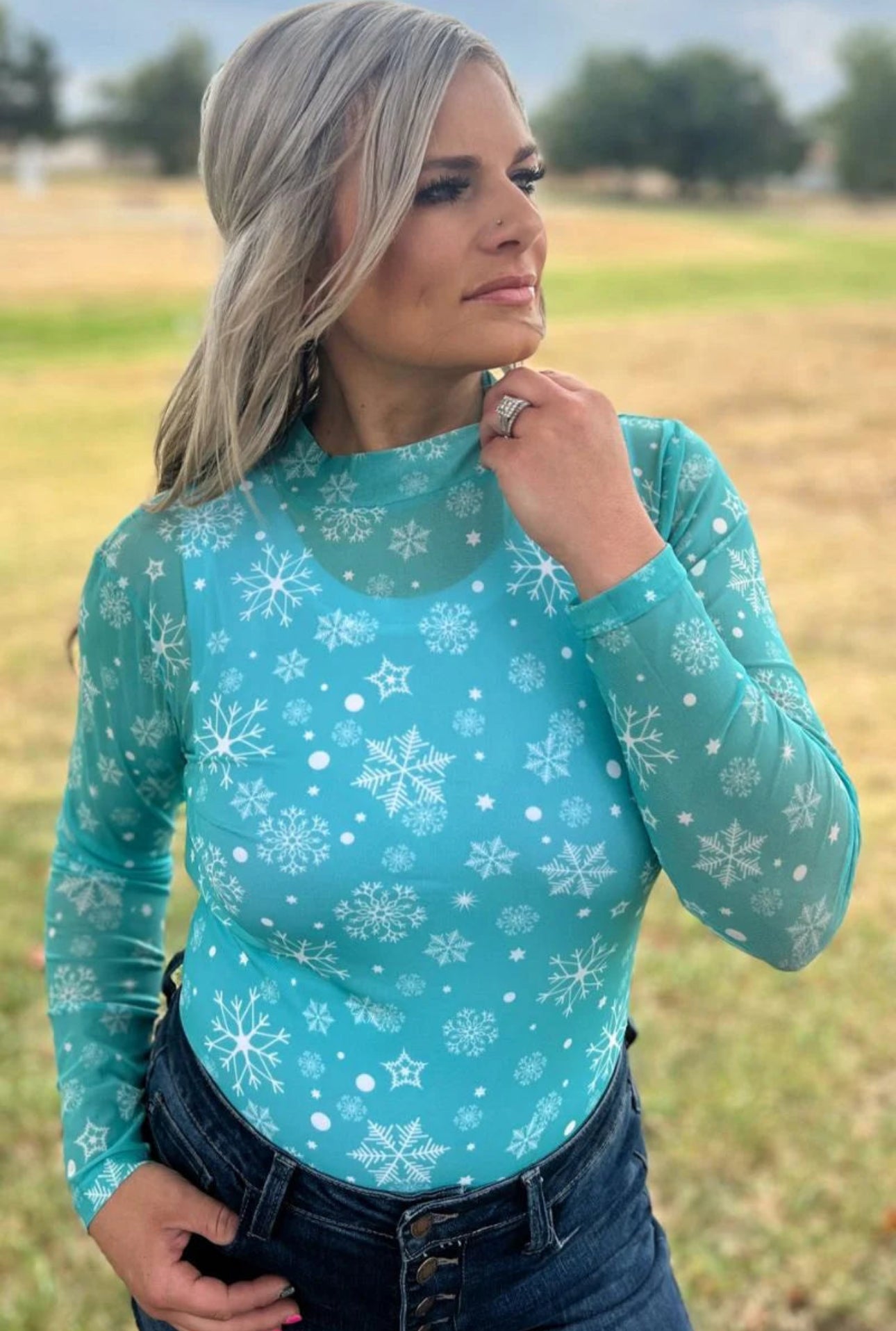 Winter Wonderland Mesh Blue Top