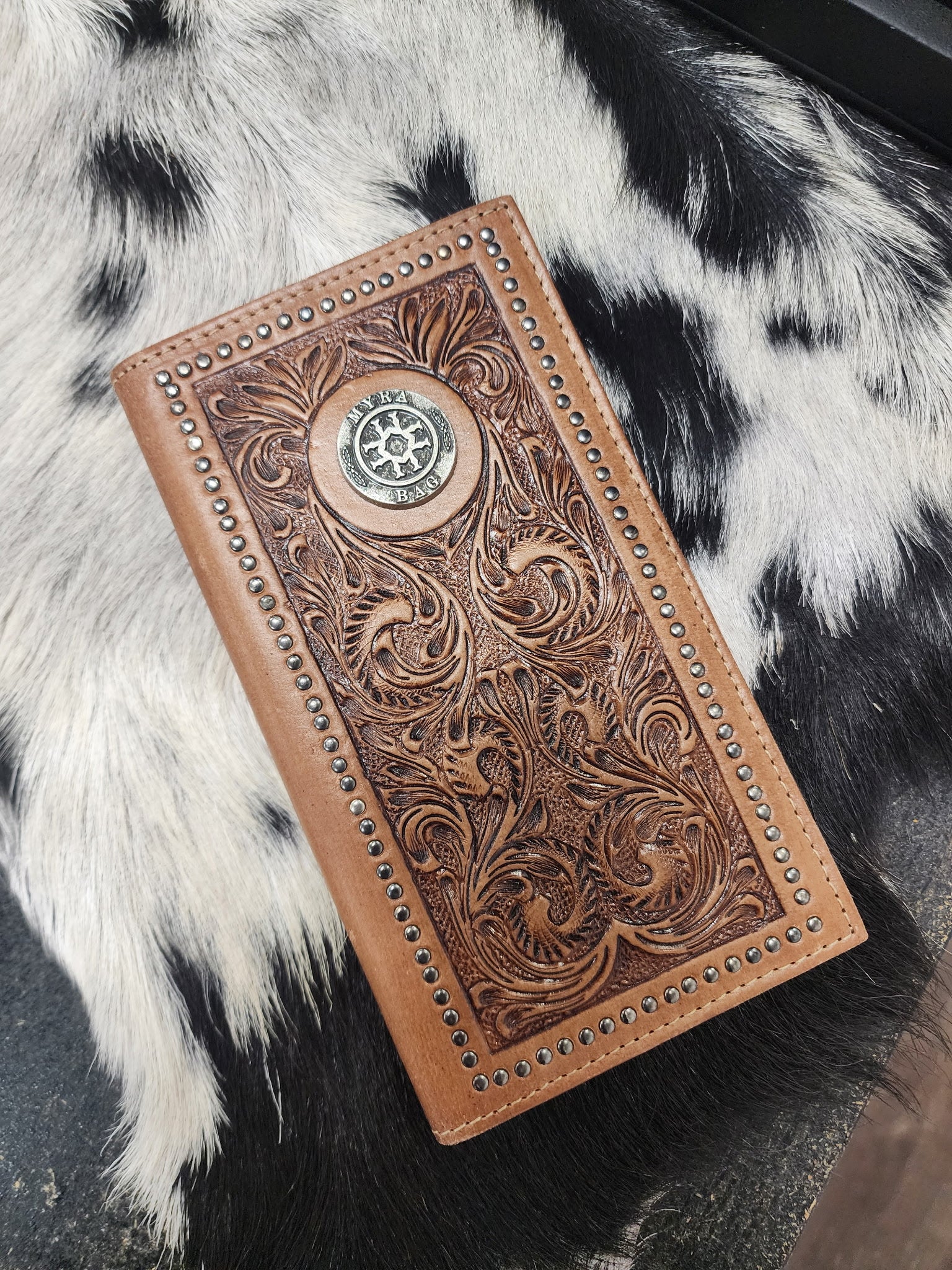 Floral Tooled Concho Men's Wallet