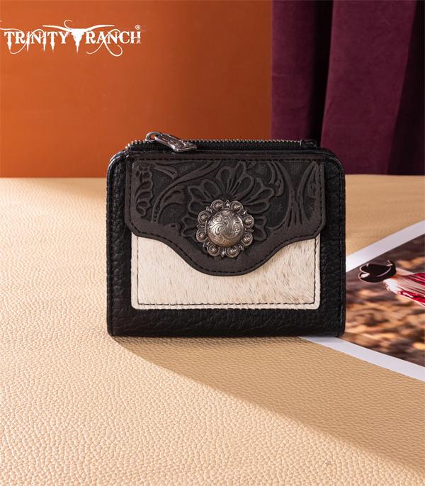 Trinity Ranch Black Cowhide Concho Wallet
