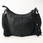 Black Quilt Tooled Fringe Crossbody
